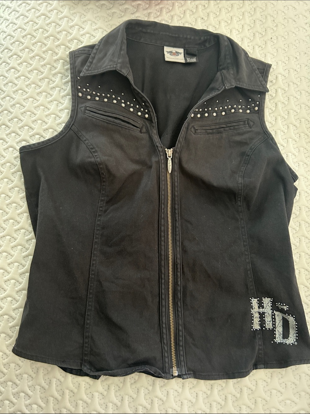 Harley-Davidson Black Studded Zip-Front Women's Vest